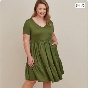 Torrid Mini Rib Knit Babydoll Skater Style Green Dress, size 2X